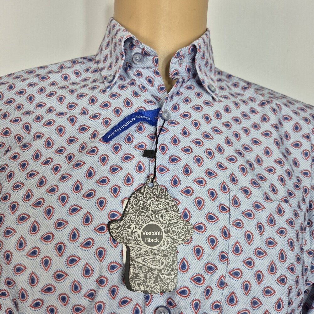 Visconti Black Button Up  Long Sleeve Shirt Men's Size S Blue Red (8)